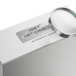 3D render of an IGET vape box with a magnified view of the scratch-off security code label, emphasizing the authenticity check process.